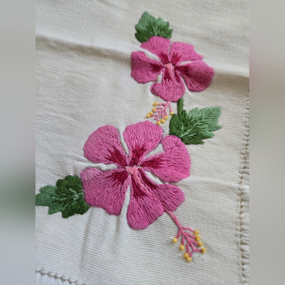 Hand Embroidered Single Placemat And Napkin Set, Made In JAMAICA